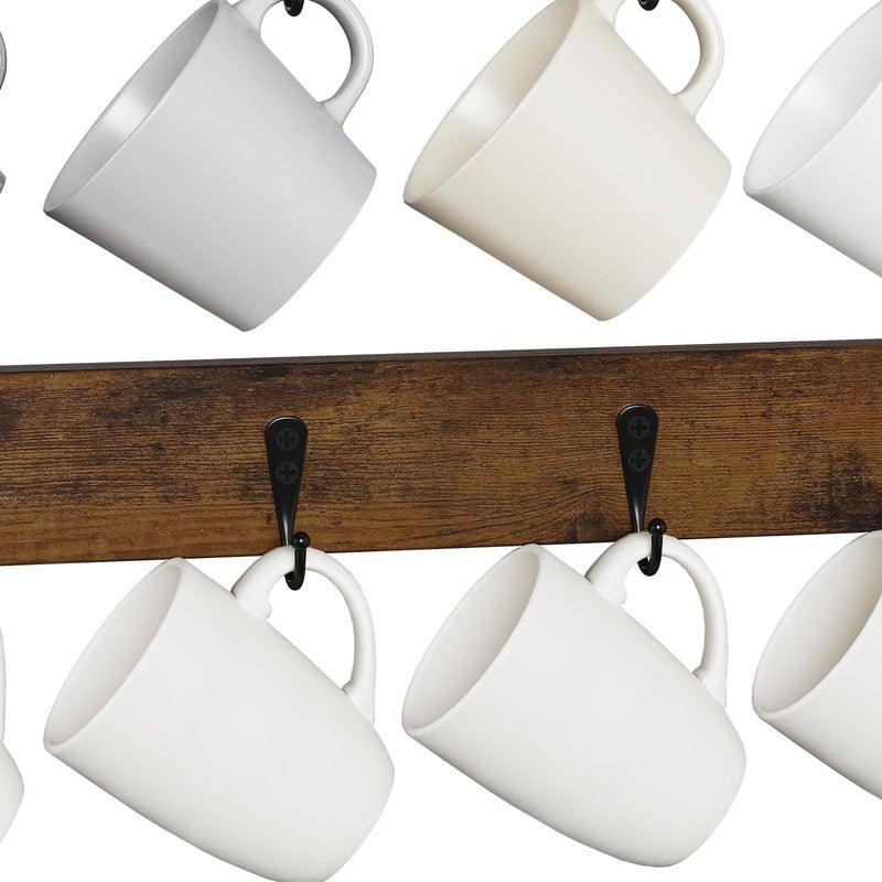 YINMIT Coffee Mug Holder Wall Mounted, Wood Mug Racks with 12 Hooks, Coffee Cup Holder for Wall with Storage Shelf, Cups Rack for Home, Kitchen - Image 4